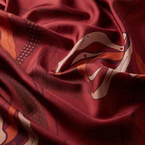 Burgundy Linden Patterned Twill Silk Scarf - Thumbnail