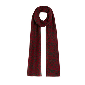 ipekevi - Burgundy Mini Leaf Print Wool Scarf (1)
