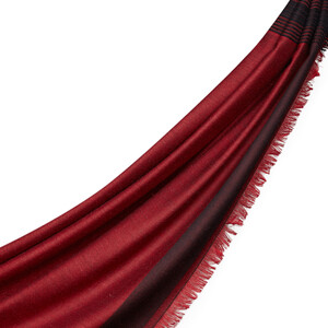 Burgundy Multi Stripe Wool Silk Scarf - Thumbnail