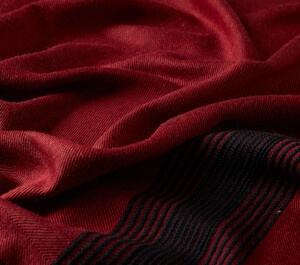 Burgundy Multi Stripe Wool Silk Scarf - Thumbnail