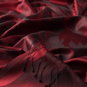 Burgundy Nev Garden Jacquard Silk Scarf - Thumbnail