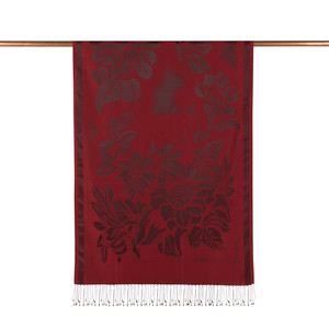 Burgundy Nev Garden Jacquard Silk Scarf - Thumbnail