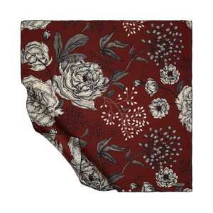 Burgundy Rosa Patterned Twill Silk Scarf - Thumbnail