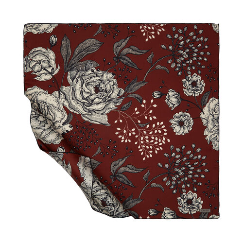 Burgundy Rosa Patterned Twill Silk Scarf