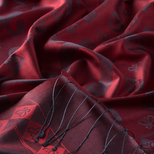 Burgundy Semi Monogram Print Silk Scarf - Thumbnail