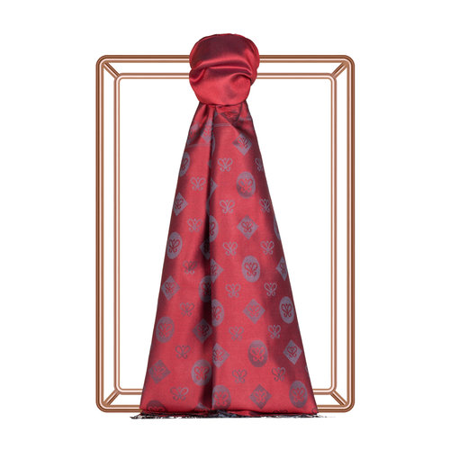 Burgundy Semi Monogram Print Silk Scarf