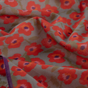Burgundy Spring Flowers Cotton Scarf - Thumbnail