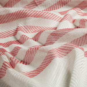 Burgundy Striped Linen Cotton Scarf - Thumbnail