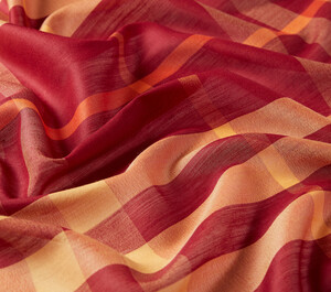 Burgundy Tartan Plaid Wool Silk Scarf - Thumbnail