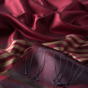 Burgundy Thin Meridian Striped Silk Scarf - Thumbnail