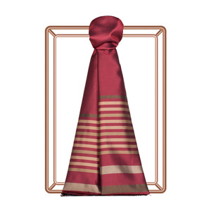 Burgundy Thin Meridian Striped Silk Scarf - Thumbnail