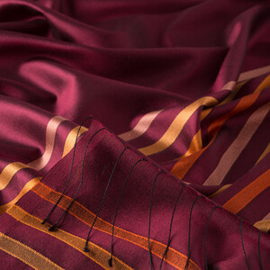 Burgundy Thin Striped Silk Scarf - Thumbnail