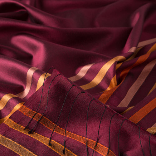 Burgundy Thin Striped Silk Scarf 