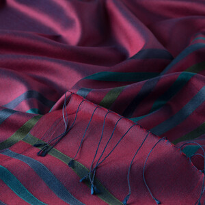 Burgundy Thin Striped Silk Scarf - Thumbnail