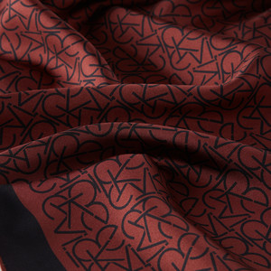 Burgundy Typo Monogram Silk Twill Scarf - Thumbnail