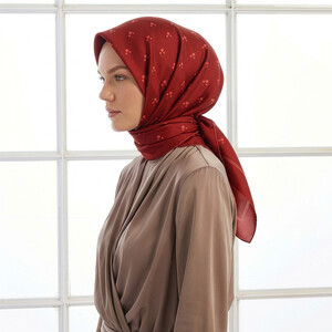 Burgundy Vintage Wall Twill Silk Scarf - Thumbnail