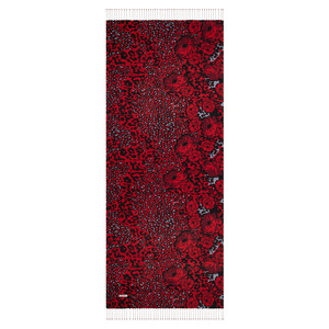 Burgundy Wild Rose Print Silk Scarf - Thumbnail