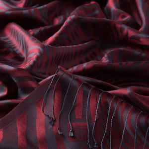 Burgundy Zebra Jacquard Silk Scarf - Thumbnail