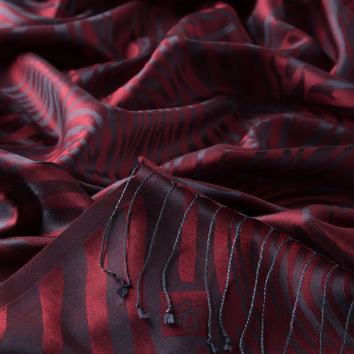 Burgundy Zebra Jacquard Silk Scarf