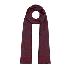 Burgundy Zebra Print Cotton Silk Scarf - Thumbnail