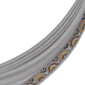 ipekevi - Buz Beyazı Etnik Mozaik Desenli Yün İpek Şal