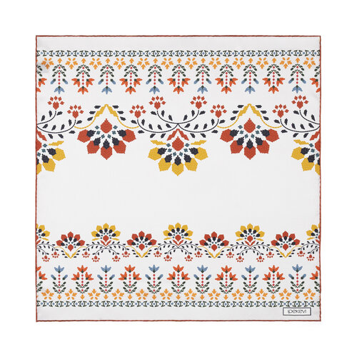 Buz Beyazı Kanaviçe Saten İpek Mendil