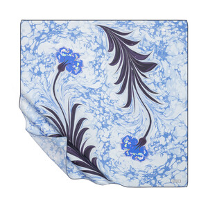 ipekevi - Buz Beyazı Karanfil Ebru Tivil İpek Eşarp