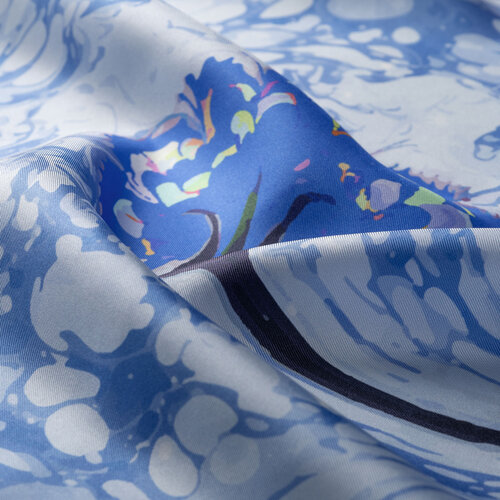 Buz Beyazı Karanfil Ebru Tivil İpek Eşarp