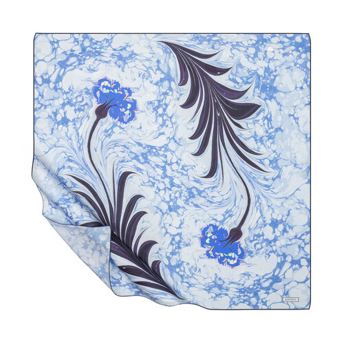 Buz Beyazı Karanfil Ebru Tivil İpek Eşarp