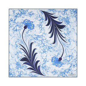 ipekevi - Buz Mavisi Karanfil Ebru Saten İpek Mendil