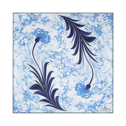 Buz Mavisi Karanfil Ebru Saten İpek Mendil