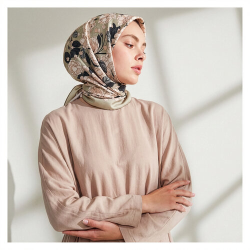 Çağla Yeşili Sakura Desenli Tivil İpek Eşarp