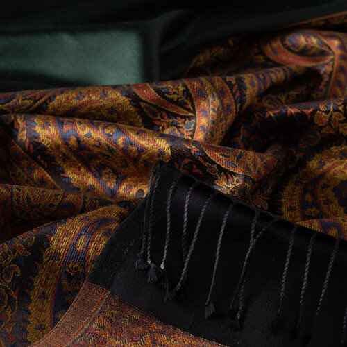 شال حرير جاكار فاخر منسوج يدويًا لون الأخضر الصنوبري