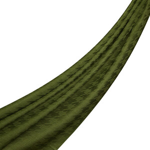 Çam Yeşili Kaz Ayağı Desenli Yün İpek Dar Fular - Thumbnail