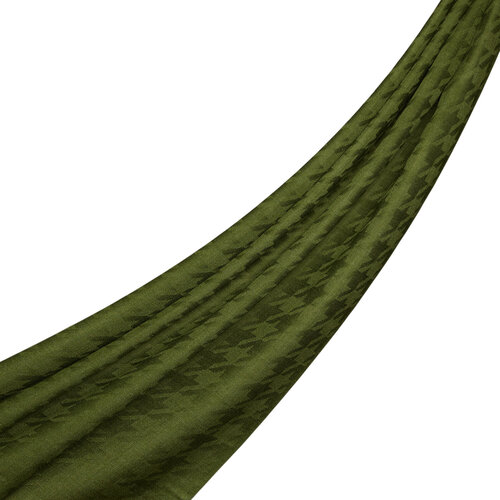 Çam Yeşili Kaz Ayağı Desenli Yün İpek Dar Fular