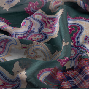ipekevi - Çam Yeşili Patchwork Desenli Tensel Eşarp (1)