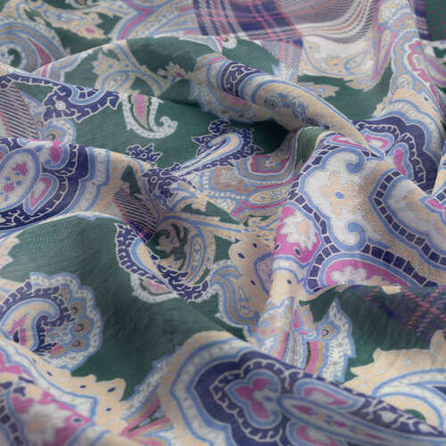 Çam Yeşili Patcwork Desenli Tensel Şal 