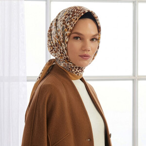 Camel Illusion Twill Silk Scarf - Thumbnail