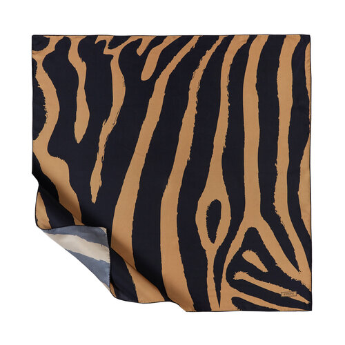 Camel Macro Zebra Print Silk Twill Scarf