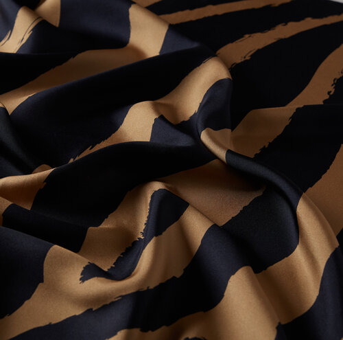 Camel Macro Zebra Print Silk Twill Scarf