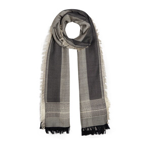 Camel Multi Stripe Wool Silk Scarf - Thumbnail