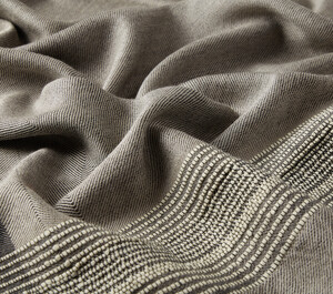 Camel Multi Stripe Wool Silk Scarf - Thumbnail