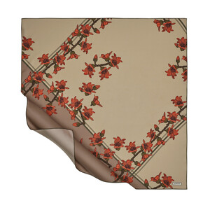 Camel Silk Floss Tree Patterned Twill Silk Scarf - Thumbnail