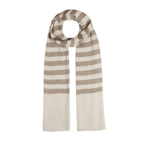 Camel Striped Linen Cotton Scarf - Thumbnail