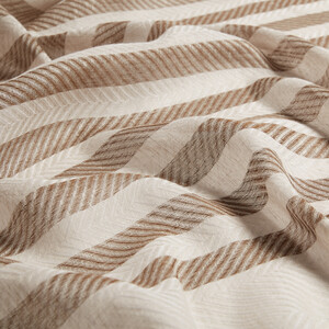 Camel Striped Linen Cotton Scarf - Thumbnail