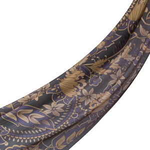 Charcoal Beige Royal Ivy Pattern Tencel Scarf - Thumbnail