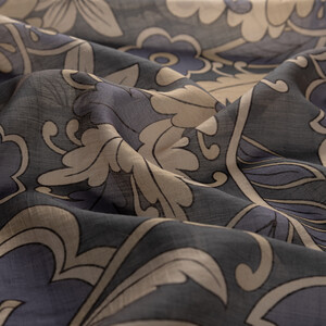 Charcoal Beige Royal Ivy Pattern Tencel Scarf - Thumbnail