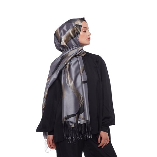 Charcoal Black Betta Print Silk Scarf