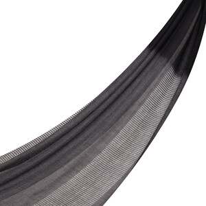 Charcoal Black Gradient Block Cord Wool Silk Scarf - Thumbnail