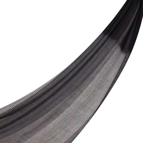 Charcoal Black Gradient Block Cord Wool Silk Scarf